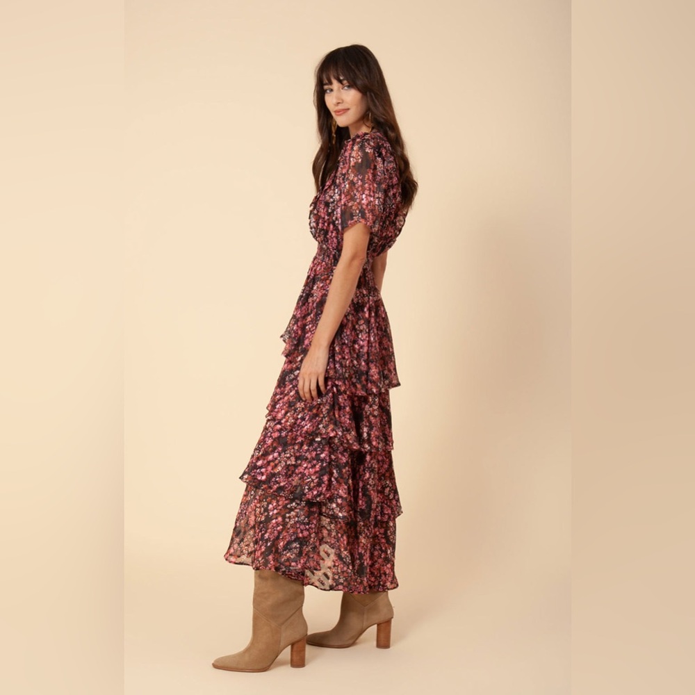 Hale Bob Jade Lurex Jacquard Tiered Dress, size XS - Picture 4 of 9
